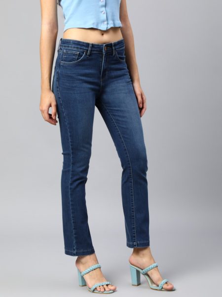 Women Navy Blue Comfort Bootcut High-Rise Stretchable Jeans