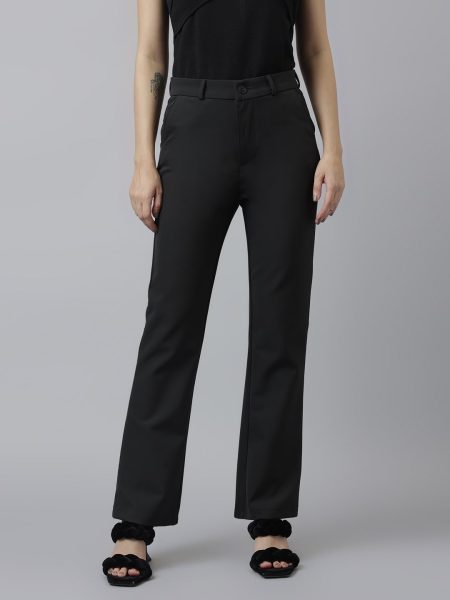 Women Black Olive Comfort Fit High-Rise Bootcut Trouser