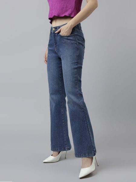 Women Blue Comfort Flared High-Rise  Stretchable Jeans