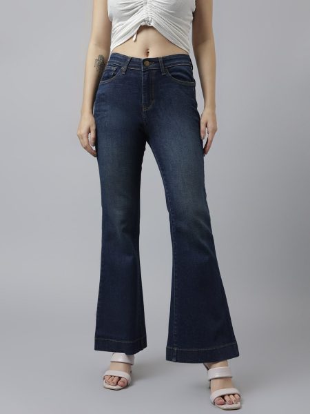 Women Navy Blue Comfort Flared High-Rise  Stretchable Jeans