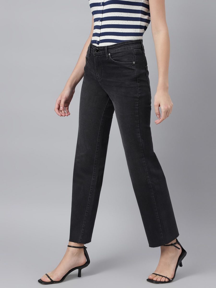 Women Charcoal Comfort Wide Leg High Rise No Fade Stretchable Jeans Xpose Jeans