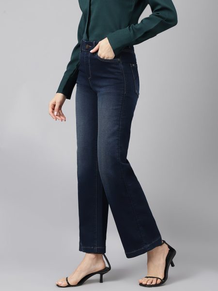 Women Comfort High-Rise Slip- in Wide Leg Jeans