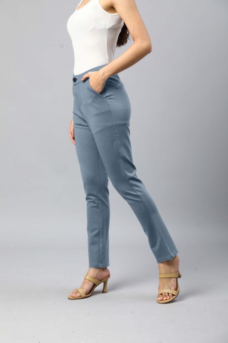 Women Grey Smart Straight Fit High-Rise Trousers