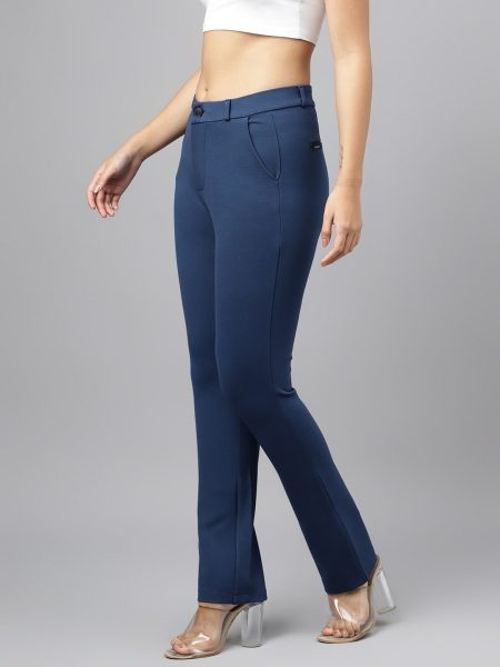 Women Navy Comfort Straight  Slim Fit  High-Rise Trousers