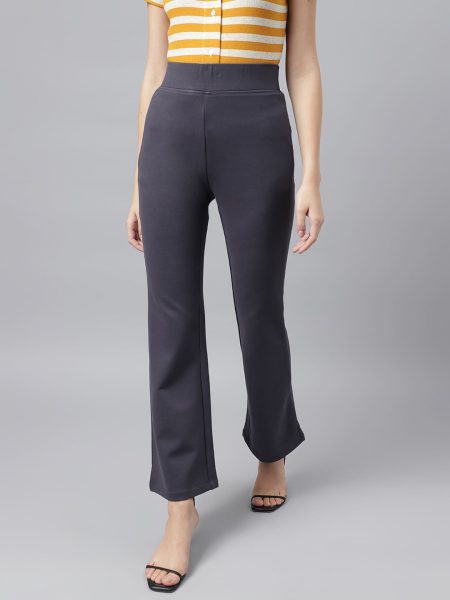 Women Grey Comfort Flared High-Rise Trousers