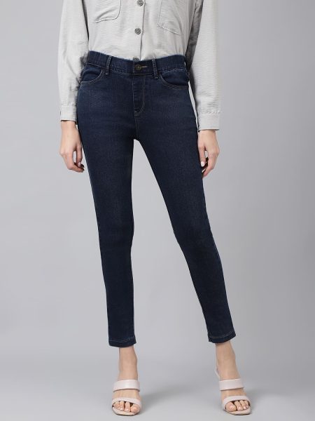 Women Xpose Navy Blue High-Rise Slim Fit Jeggings