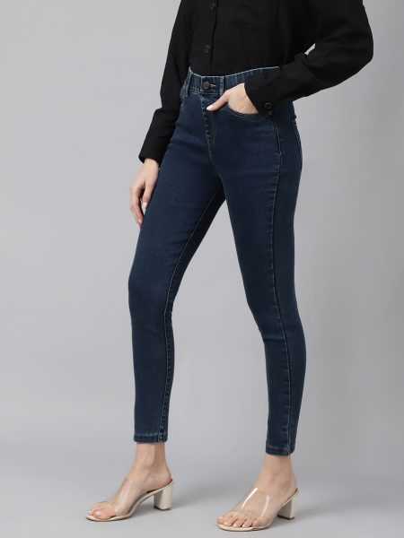 Women Xpose Navy Blue High-Rise Slim Fit Jeggings