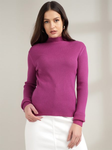 Women Turtle Neck Long Sleeve Ribbed Skivvy