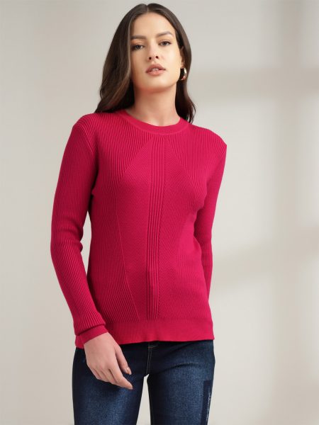 Women Hot Pink Round Neck Skivvy