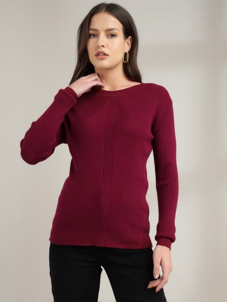 Women Burgundy Round Neck Skivvy