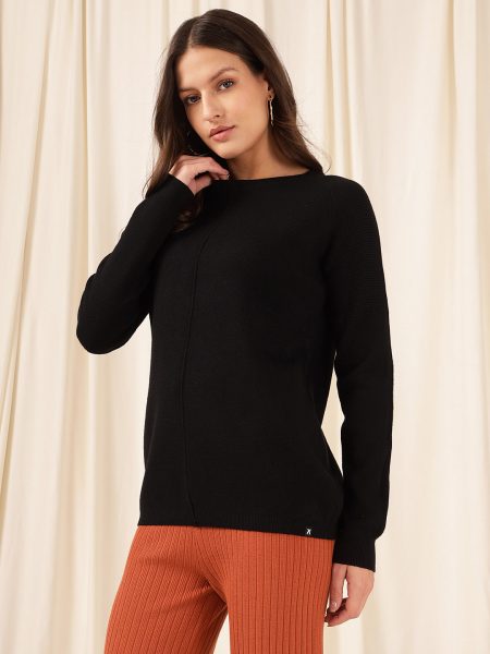 Women Black Round Neck Pullover