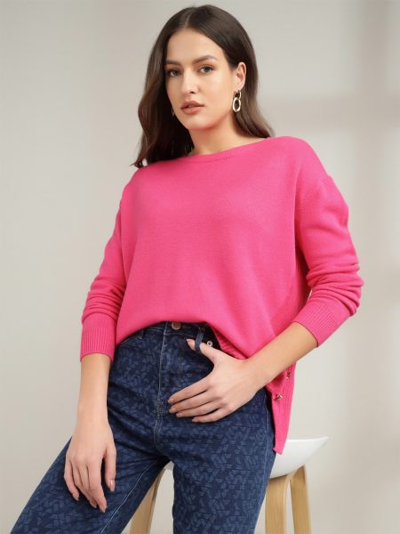 Women Pink Round Neck Pullover