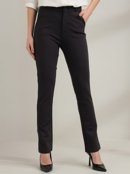 Women Charcoal Comfort Straight  Slim Fit  High-Rise Trousers
