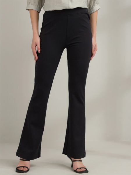 Women Charcoal Comfort Flared High-Rise Trousers