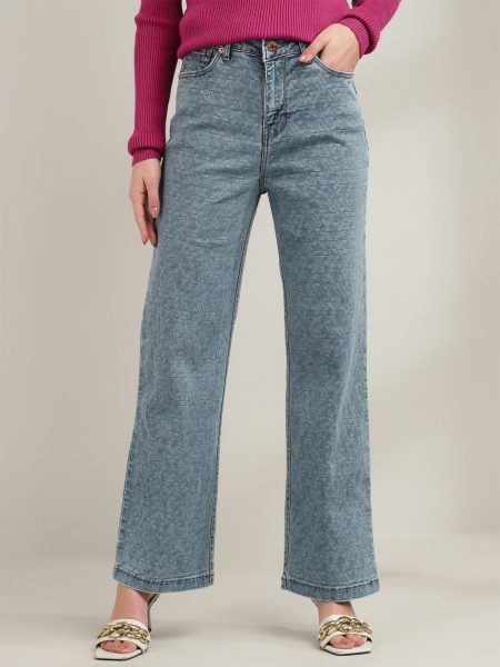Women jacquard Comfort Super High-Rise Straight Fit  Stretchable Jeans
