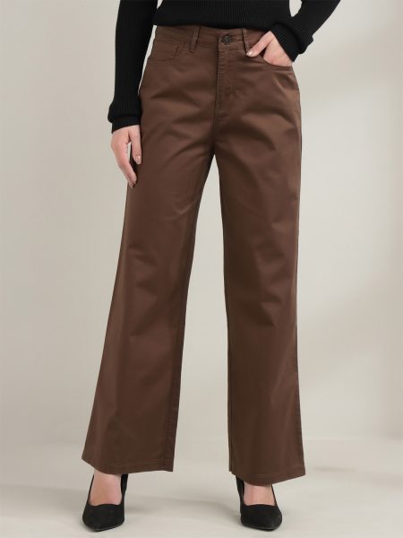 Women Brown Comfort Straight Fit High-Rise Pleated Trousers