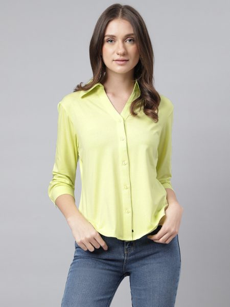 Women Lime Spread Collar Comfort Pure Cotton Casual Shirt