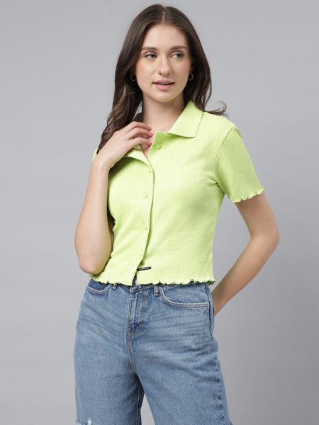 Women Green Spread Collar Comfort Casual Shirt