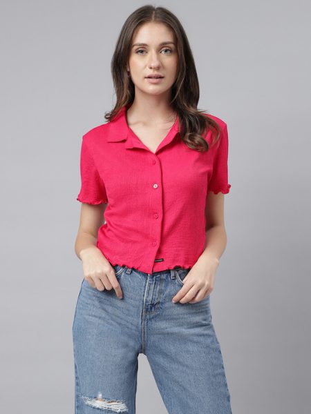 Women Pink Spread Collar Comfort Casual Shirt