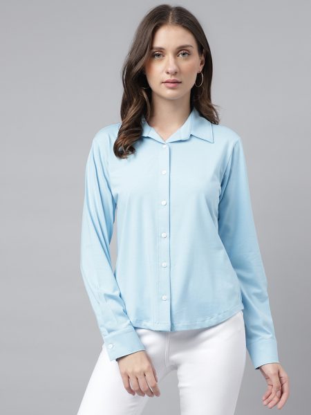 Women Blue Comfort Fit Pure Cotton Casual Shirt