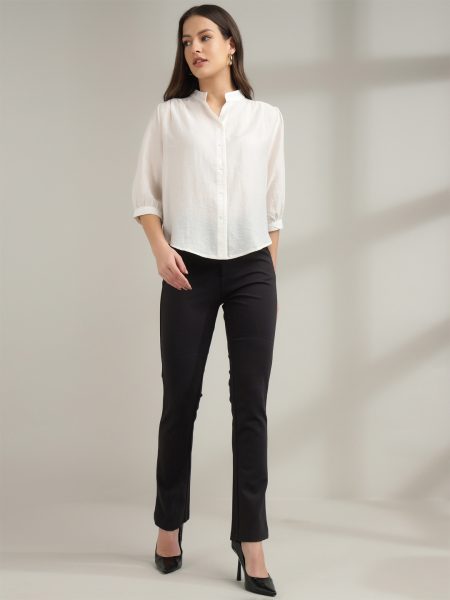 Women Off White Solid Comfort Boxy Fit Casual Shirt