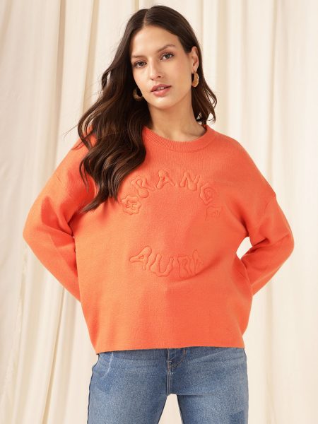 Women Orange  Pullover