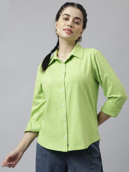 Women Green Comfort Fit Pure Cotton Casual Shirt