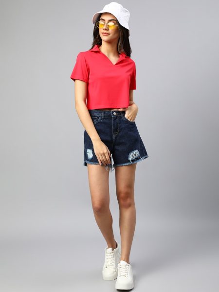 Women Pink Boxy Crop Top