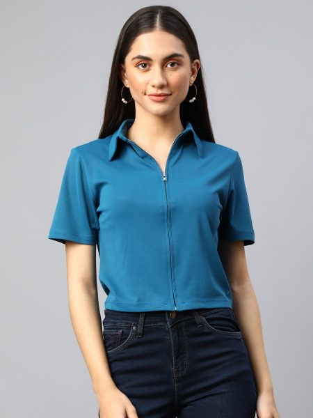 Zip up Short Sleeves Crop Top
