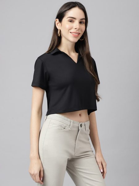 Women Black Boxy Crop Top