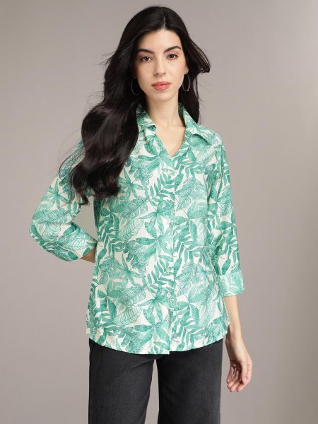 Women Green Comfort Floral Printed Casual Shirt