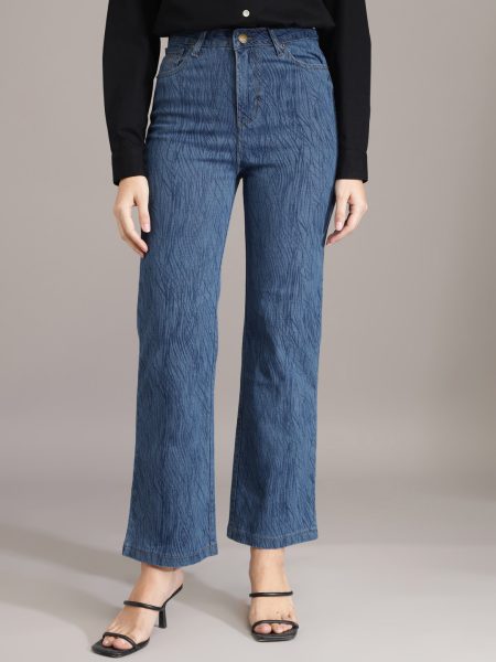 Women Light Blue  jacquard Comfort Super High-Rise Straight Fit  Stretchable Jeans