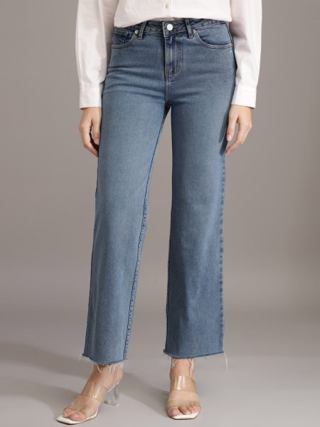 Women Navy Blue Comfort Super High-Rise Wide Leg  Stretchable Jeans