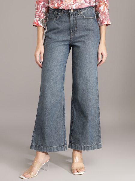 Women  Blue Comfort Wide Leg High-Rise Jeans