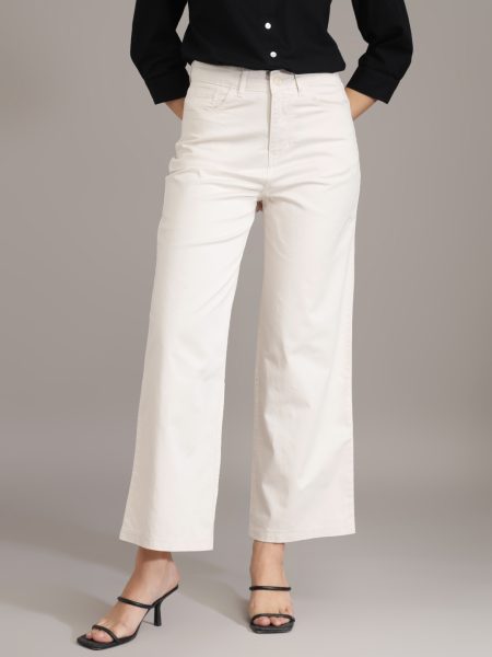 Women Off-White Comfort Straight Fit High-Rise Trousers