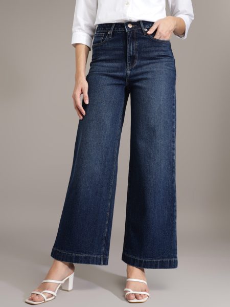 Women Navy Blue  Comfort Wide Leg High-Rise Jeans